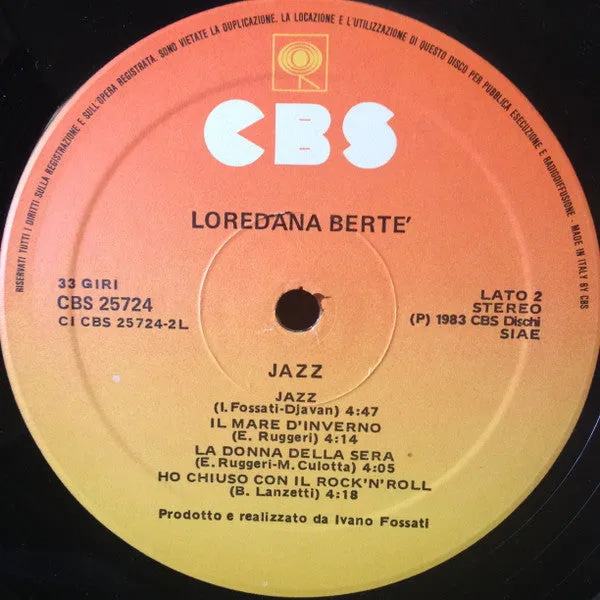 Loredana Bertè Jazz vinile LP 1983 con Il Mare d'Inverno