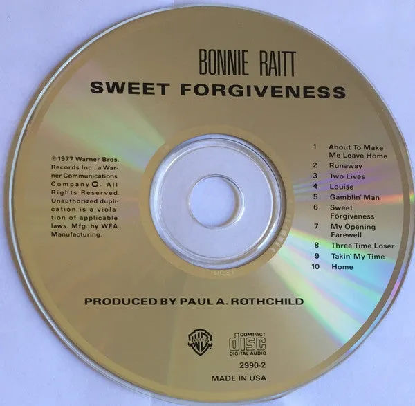 Bonnie Raitt Sweet Forgiveness CD rimasterizzato blues