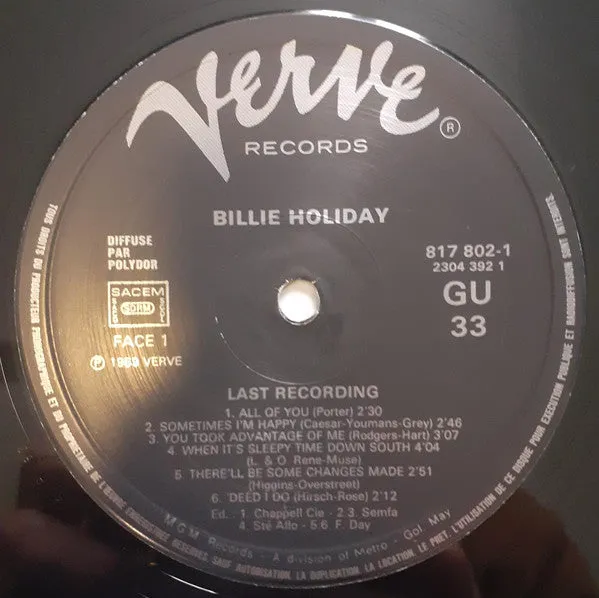Billie Holiday Last Recording vinile LP ristampa