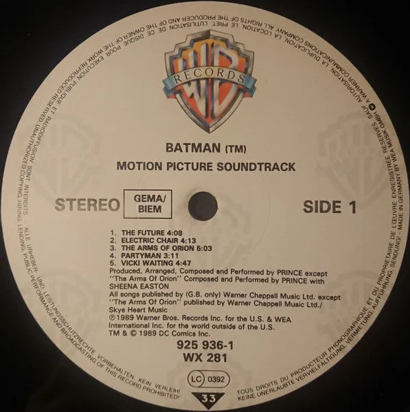 Prince Batman Colonna Sonora LP vinile 1989 NM