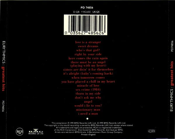 Eurythmics Greatest Hits CD compilation pop usato VG+