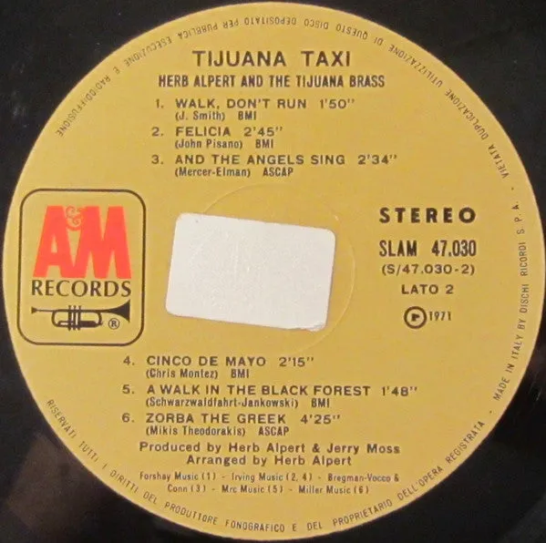 Herb Alpert Tijuana Taxi LP vinile A&M easy listening