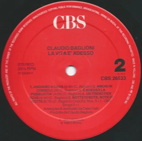 Claudio Baglioni La Vita E Adesso LP gatefold