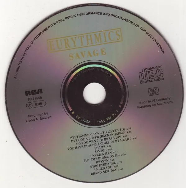 Eurythmics Savage CD album synth-pop 1987