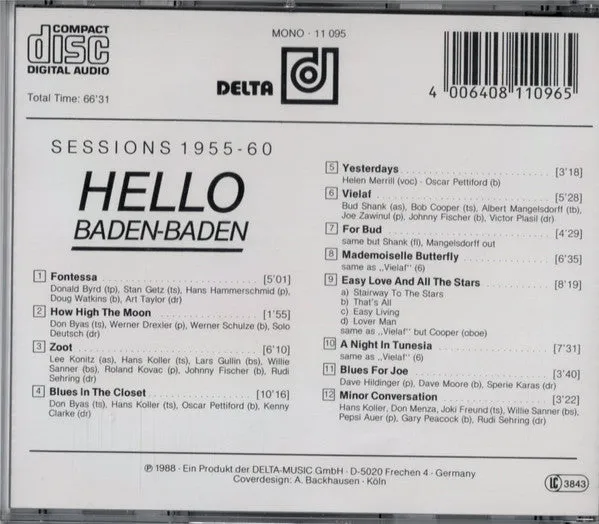Hello Baden Baden Sessions 1955-60 CD mono jazz