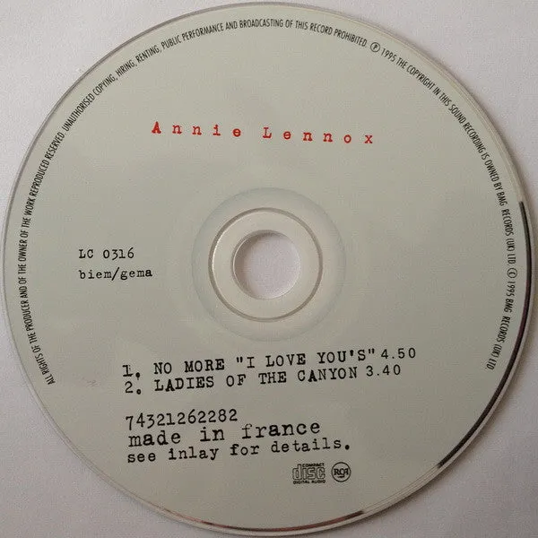Annie Lennox No More I Love Yous CD singolo 1995