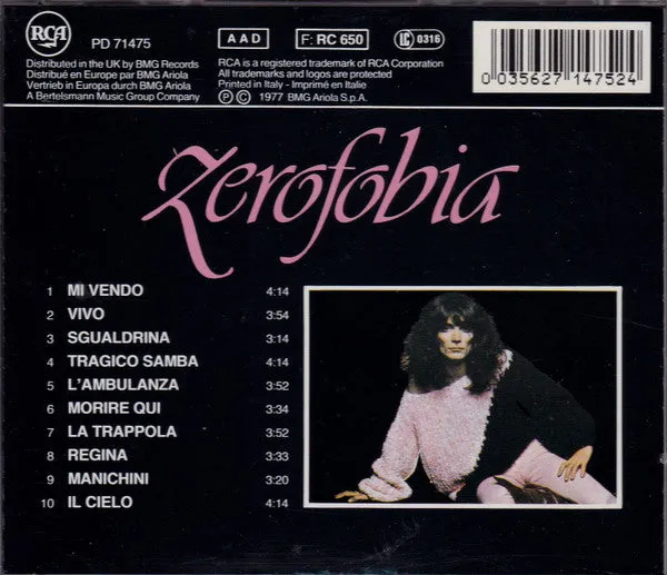 Renato Zero Zerofobia CD ristampa 1991 usato VG+ pop