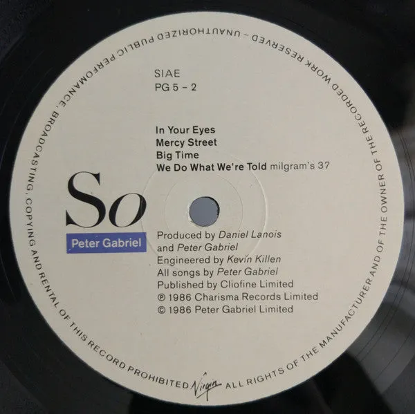 Peter Gabriel So vinile LP stampa Italia 1986 pop rock