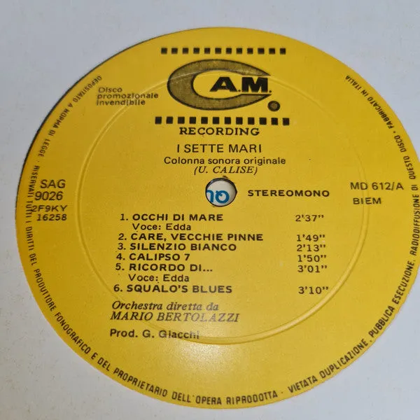 Ugo Calise Sette Mari LP colonna sonora 1969 VG