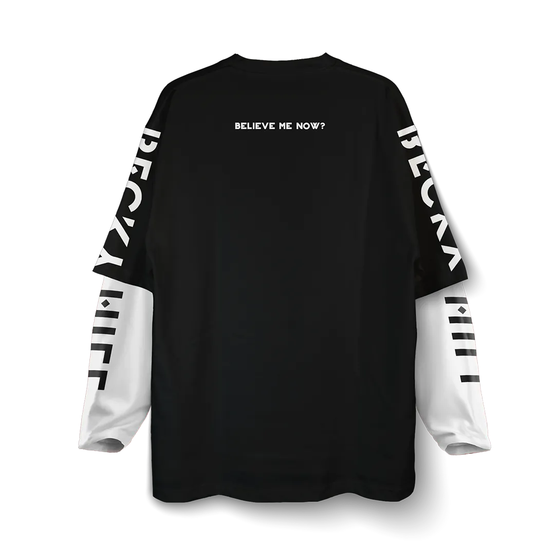Believe Me Now T-Shirt oversized nera maniche lunghe stampa