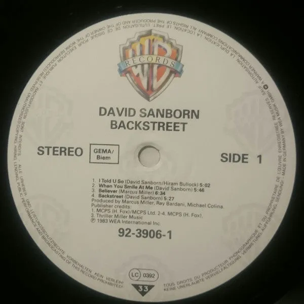 David Sanborn Backstreet LP vinile usato 1983