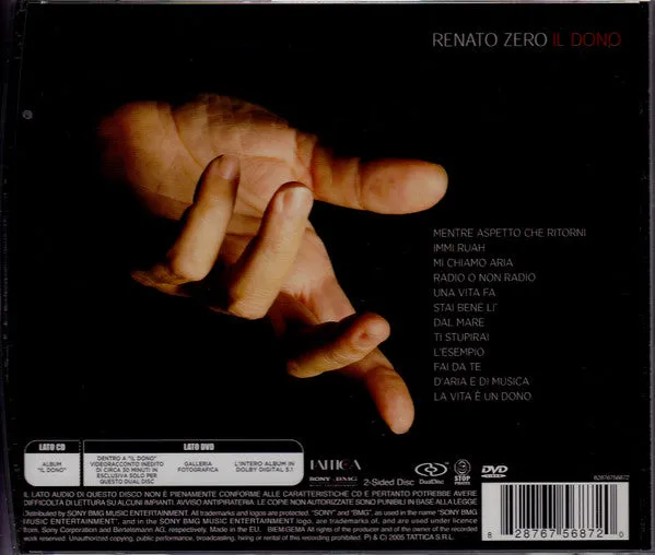 Renato Zero Il Dono DualDisc CD+DVD lato doppio