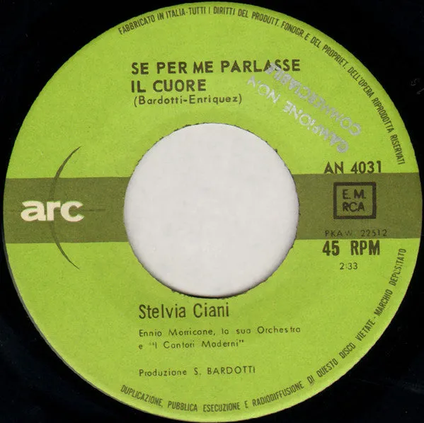 Stelvia Ciani Parlasse Il Cuore 7" vinile mono