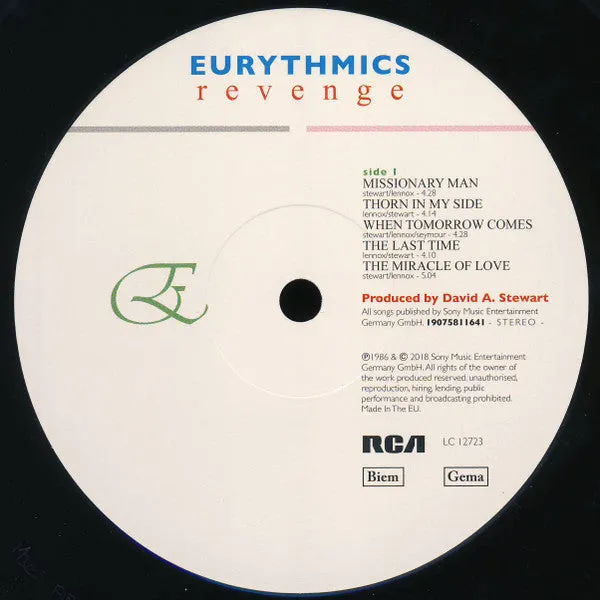 Eurythmics Revenge vinile LP 180g rimasterizzato mint