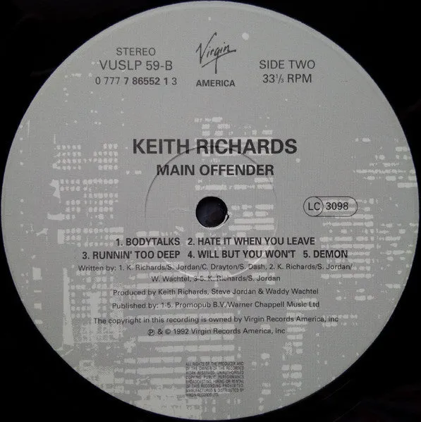 Keith Richards Main Offender vinile LP 1992 near mint
