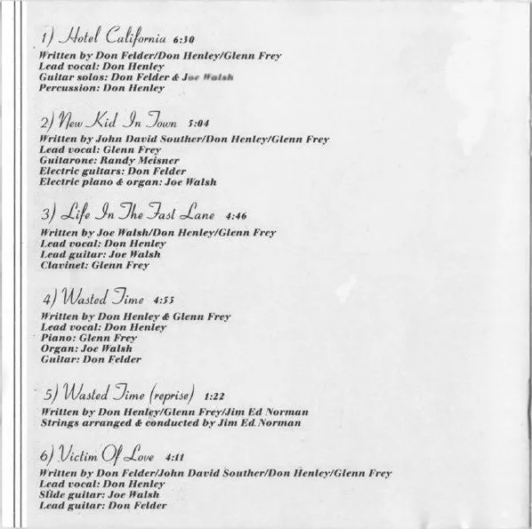 Eagles Hotel California CD album country rock booklet