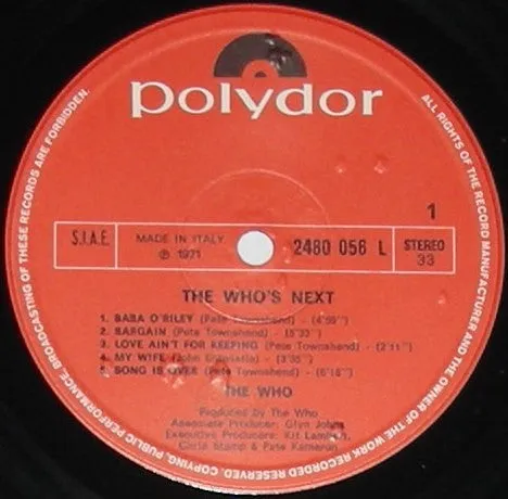 The Who Who's Next Vinile LP RP Baba O'Riley hard rock