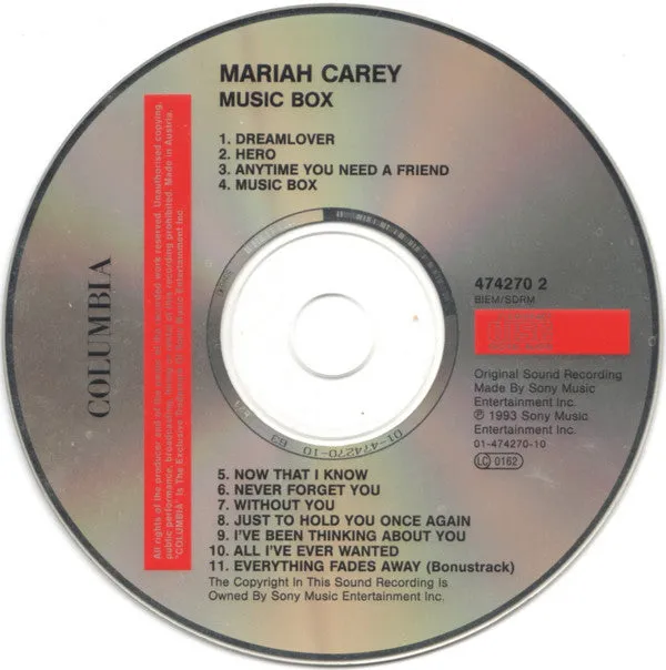 Mariah Carey Music Box CD album Europa 1993 VG+ bonus track