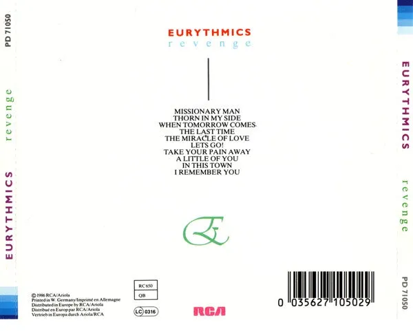 Eurythmics Revenge CD album synth pop 1986