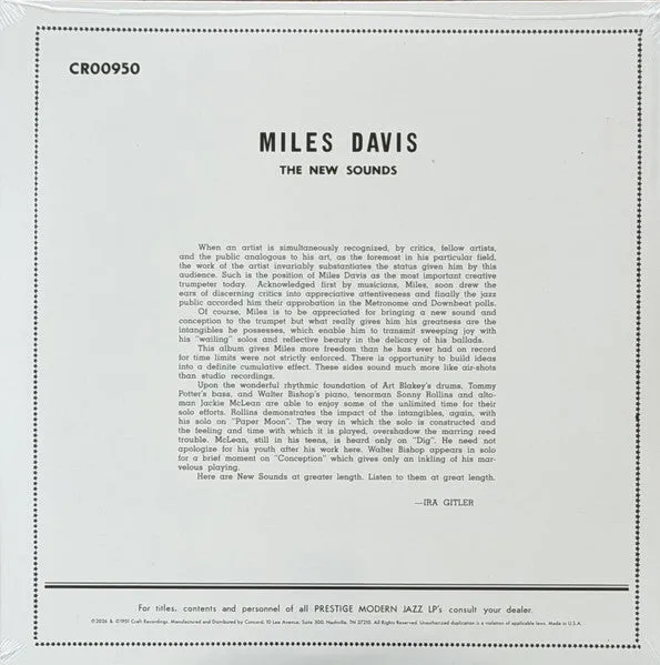 Miles Davis The New Sounds 10" RSD 2026 bop limitato