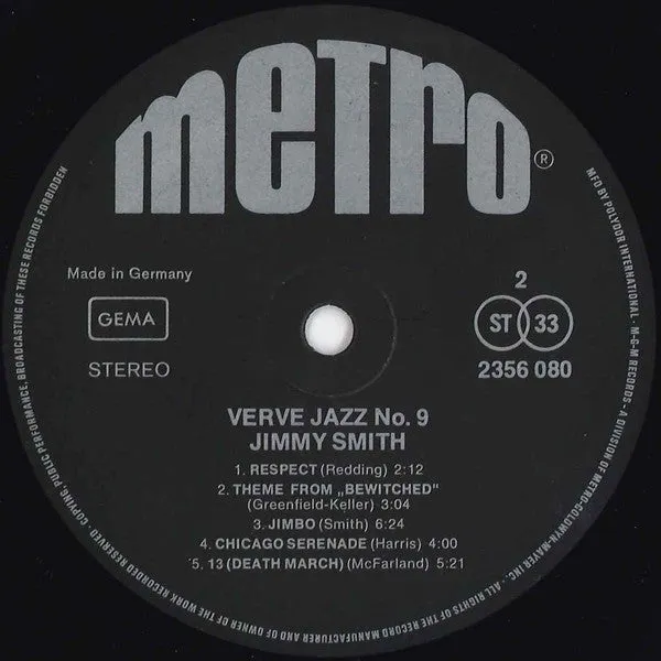 Jimmy Smith Verve Jazz No. 9 vinile LP compilation near mint