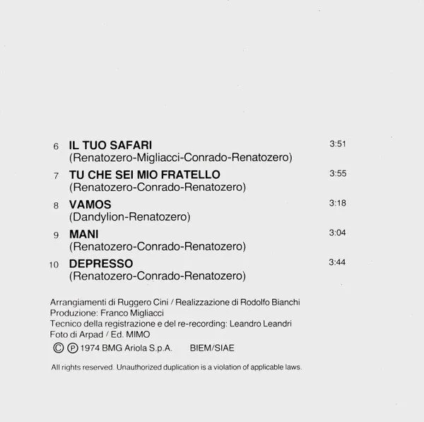 Renato Zero Invenzioni CD album ristampa 1991 pop rock