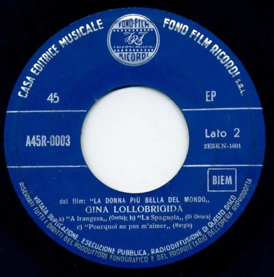 Gina Lollobrigida Donna Più Bella Mondo EP 7" 1955