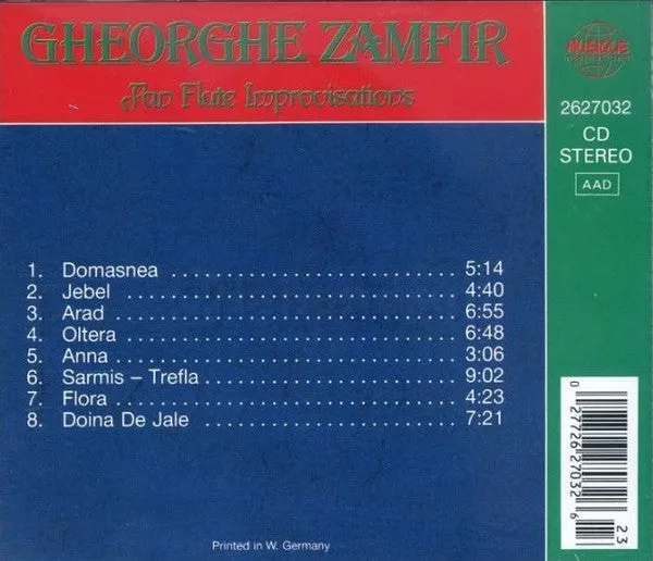 Gheorghe Zamfir Pan Flute Improvisations CD folk