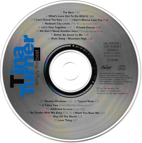 Tina Turner Simply The Best CD compilation 18 brani
