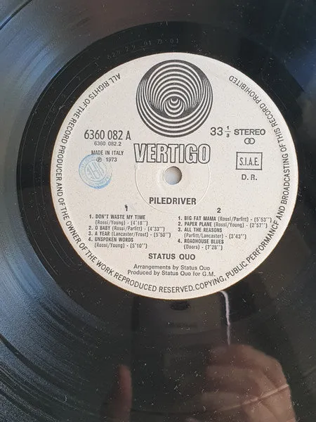 Status Quo Piledriver vinile LP gatefold italiano