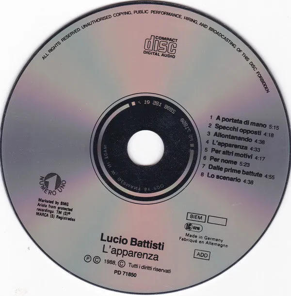 Lucio Battisti L'Apparenza CD album 1988