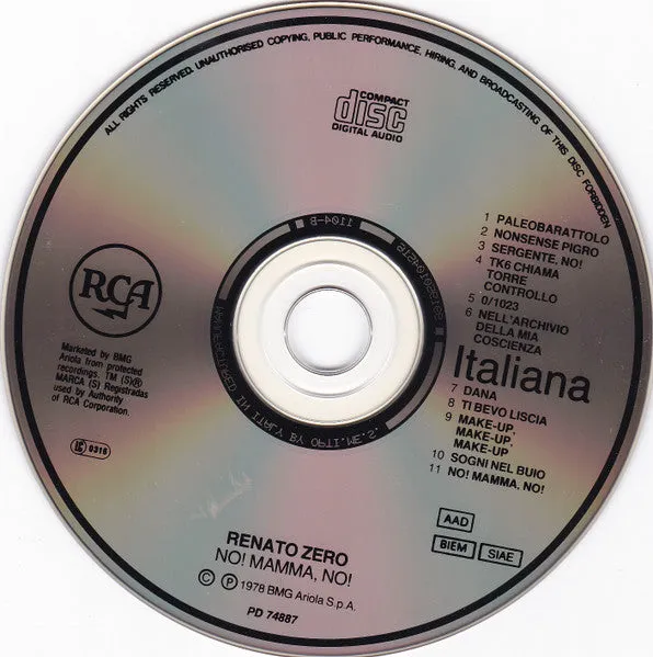 Renato Zero No! Mamma, No! CD album ristampa 1991 quasi nuovo