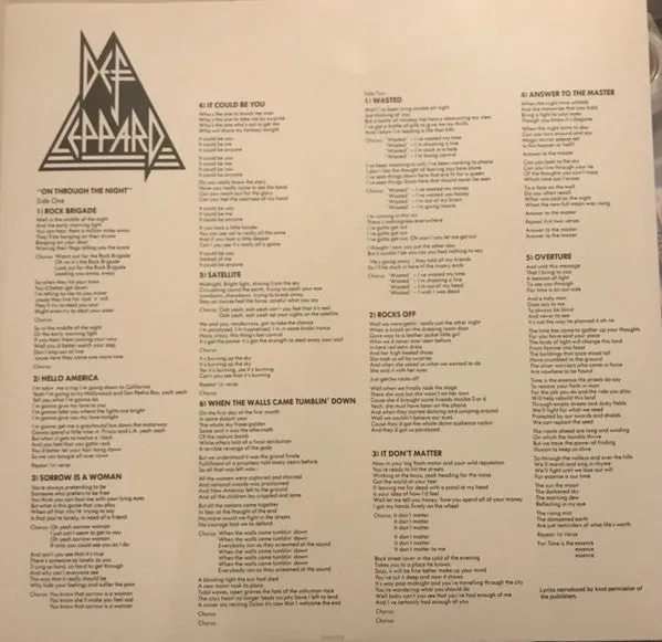 Def Leppard On Through The Night vinile LP rimasterizzato mint