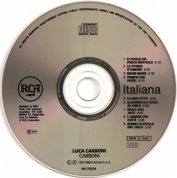 Luca Carboni Carboni CD album doppio pop rock 1992