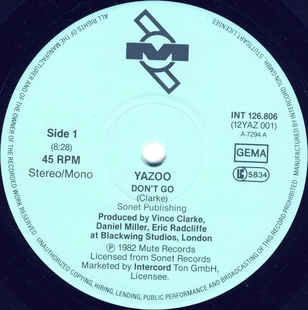 Yazoo Don't Go 12" maxi singolo remix synth-pop VG