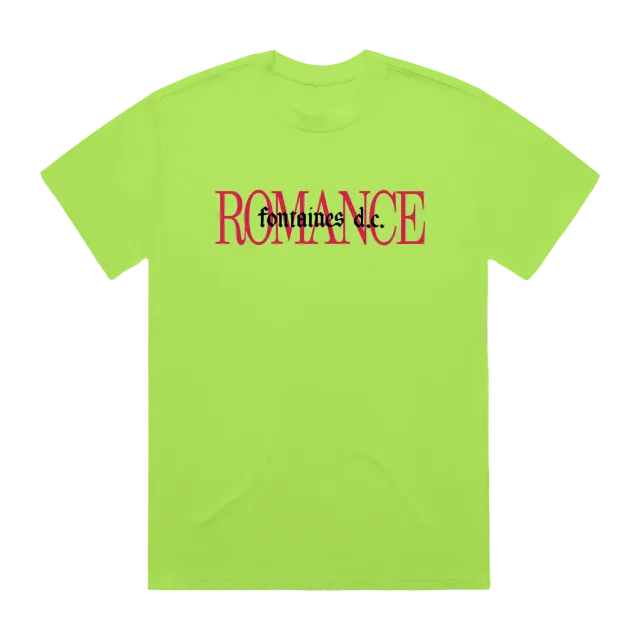 Fontaines D.C. Romance T-shirt verde lime stampa rosa