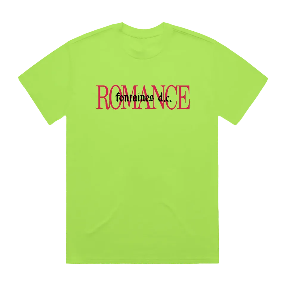 Fontaines D.C. Romance T-shirt verde lime stampa rosa
