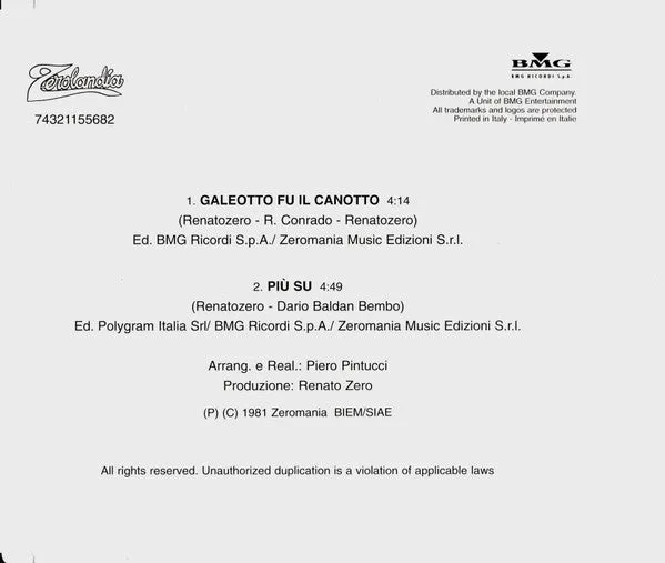 Renato Zero Galeotto Fu Il Canotto CD singolo ristampa 1999