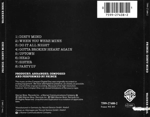 Prince Dirty Mind CD album ristampa Germania funk soul