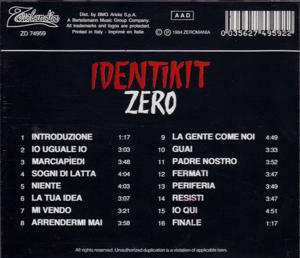 Renato Zero Identikit CD album live VG
