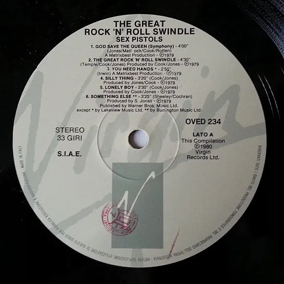 Sex Pistols Great Rock'n'Roll Swindle LP vinile ristampa 1988