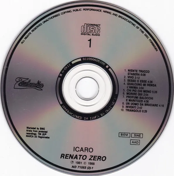 Renato Zero Icaro 2xCD live pop rock