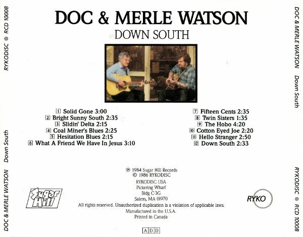 Doc & Merle Watson Down South CD album bluegrass NM