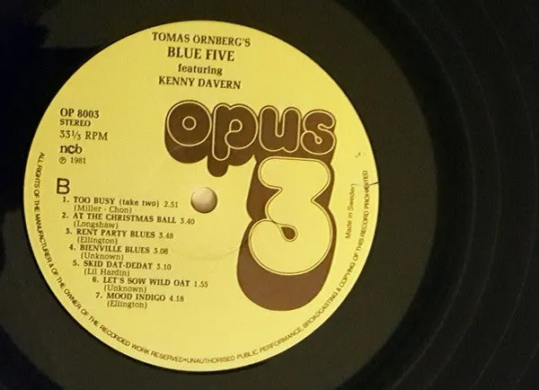 Tomas Örnberg Blue Five Kenny Davern LP dixieland jazz