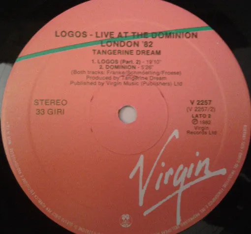 Tangerine Dream Logos Live LP vinile usato 1982 Italia