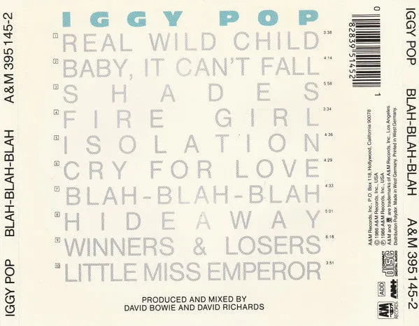 Iggy Pop Blah-Blah-Blah CD album stampa Germania 1986