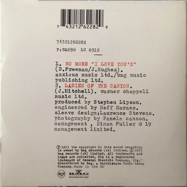 Annie Lennox No More I Love Yous CD singolo 1995
