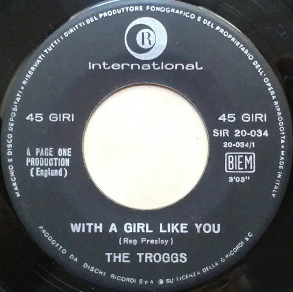 The Troggs With A Girl Like You vinile 7" usato VG garage rock