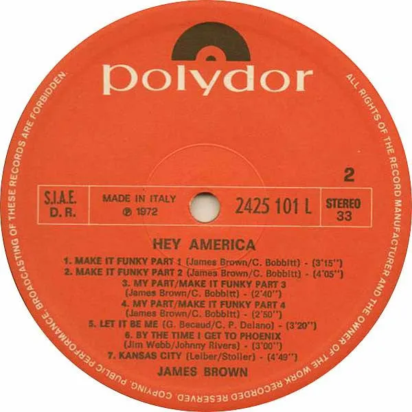 James Brown Hey America LP compilation funk italiana