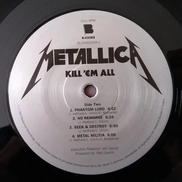Metallica Kill 'Em All LP rimasterizzato insert 2016